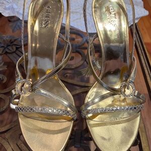 Guess by Marciano Gold Heels with Rhinestone Straps